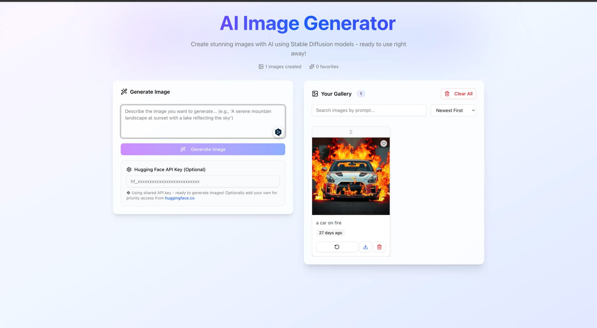 AI Image Generator project screenshot