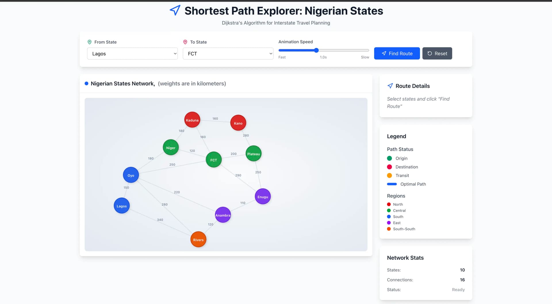 Shortest path finder project screenshot