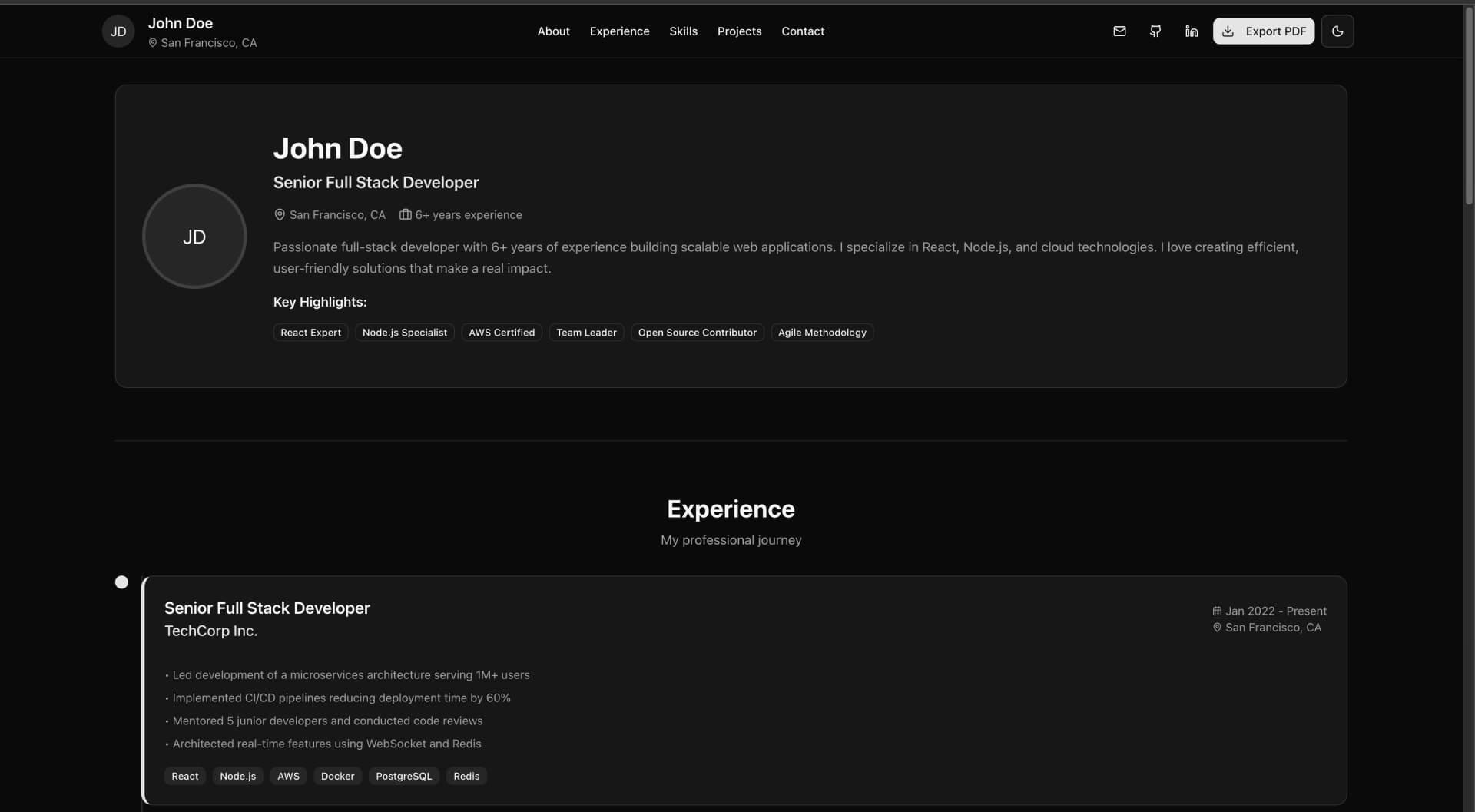Interactive Resume Template project screenshot